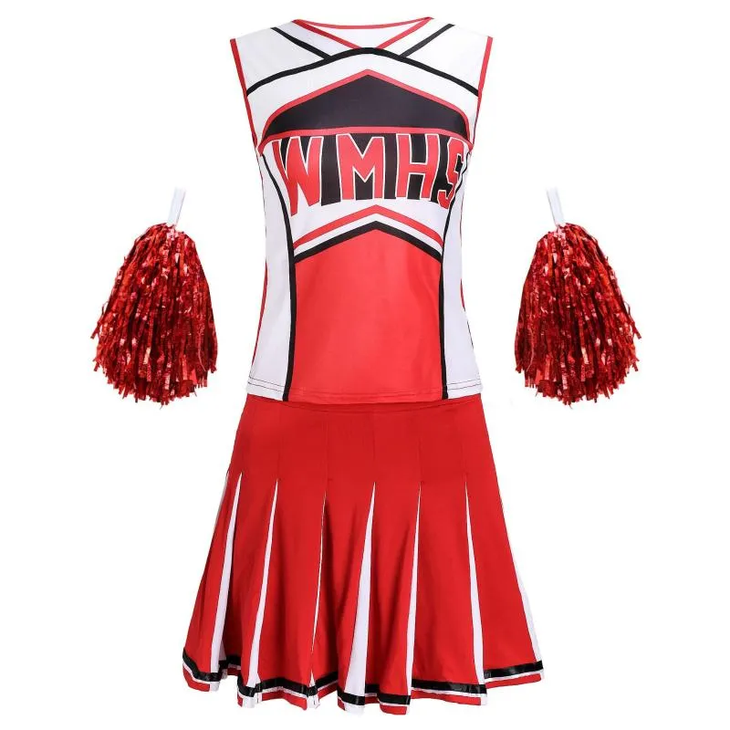 Ladies Sexy Tank top Petticoat Pom Cheerleader 2 Pcs Suit High School Girls  Cheer Musical Glee Baseball Cheerleader Fancy Dress