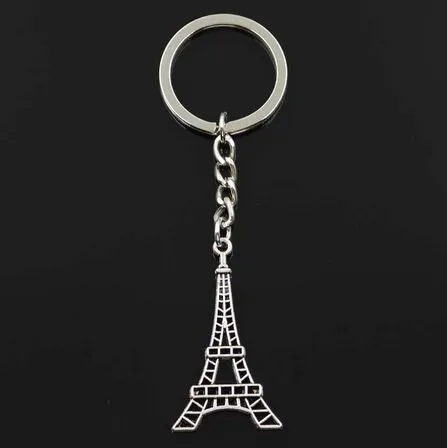 20 stks / partij Sleutelhanger Sleutelhanger Sieraden Verzilverd Eiffeltoren Charms Hanger voor sleutelaccessoires 44x24mm