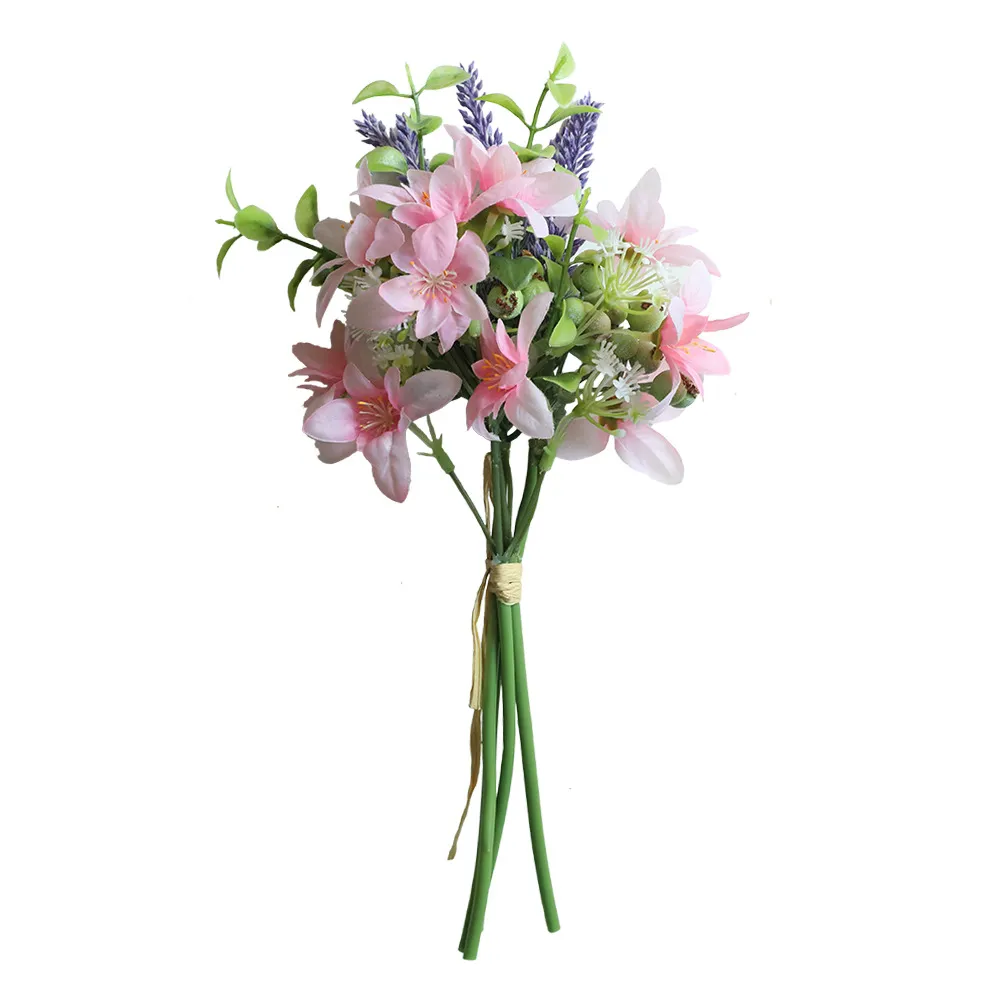 5 Bouquet / lot Fleurs Artificielles Ono Chrysanthème Herbe Fleurs De Soie pour La Décoration De La Maison De Mariage Mariée Main Tenir Bouquet Guirlande Plantes