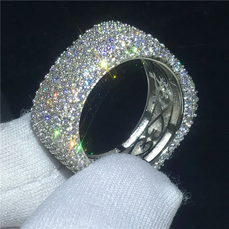 Bague creuse faite à la main en argent sterling 925, Micro pavé, 450 pièces, bague de mariage 5A cz, bijoux pour femmes et hommes