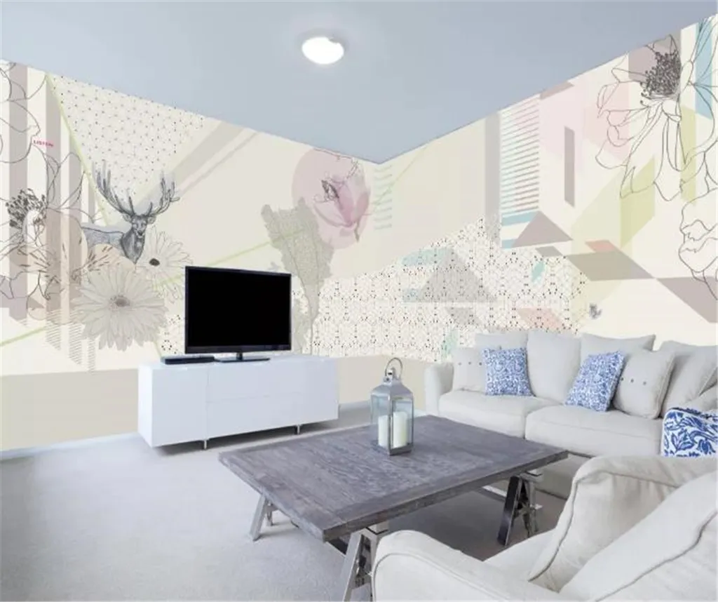 Moderne abstrakte Elch-Magnolien-Muster-Dekoration, Full-House-Hintergrund, HD-Digitaldruck, Feuchtigkeitstapete