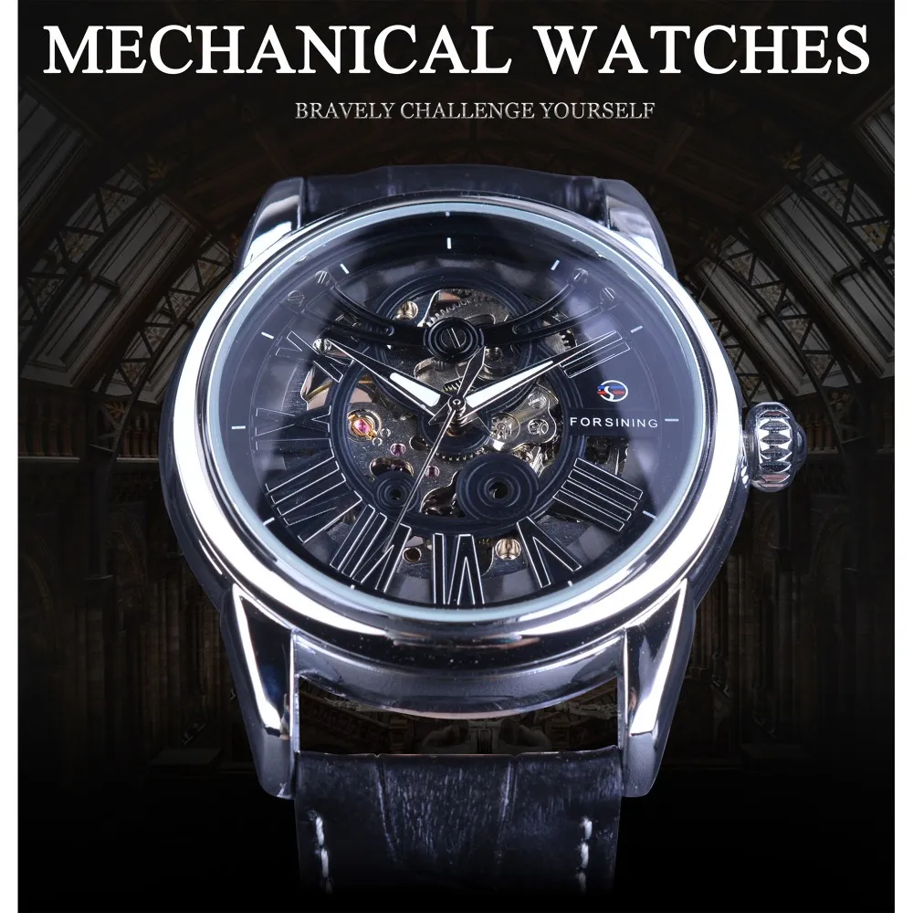 Forsining esclusivo ufficiale romano europeo retrò onda design classico trasparente orologio automatico da uomo top brand di lusso349C