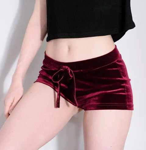 women velvet drawstring shorts plus size casual high waist sexy skinny booty shorts feminino