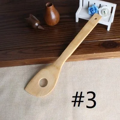 Bamboo spoon spatula 6 Styles Portable Wooden Utensil Kitchen Cooking Turners Slotted Mixing Holder Shovels EEA1395-4