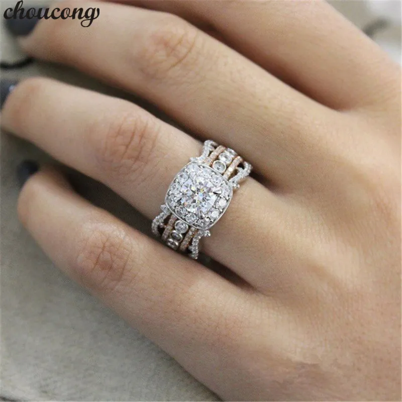 choucong Vintage Promise ring 5A Zircon Cz Or Rose Rempli 925 argent Anniversaire Bague De Mariage Anneaux pour les femmes Bijoux De Fête