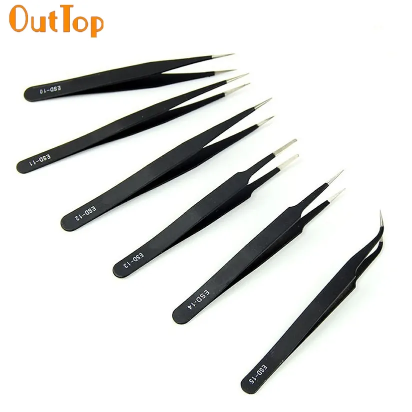 Outtop Tweezer Set 6pcs 정밀 정전기 핀셋 스테인리스 시계 제작자 메이크업 도구 우수한 품질 드롭십 8F26