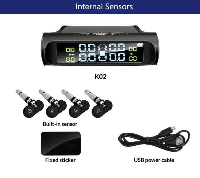 Diagnostiska verktyg Smart bil TPMS Däcktrycksövervakningssystem Solen Digital LCD-skärm Auto Security Alarm Systems Däcktryck