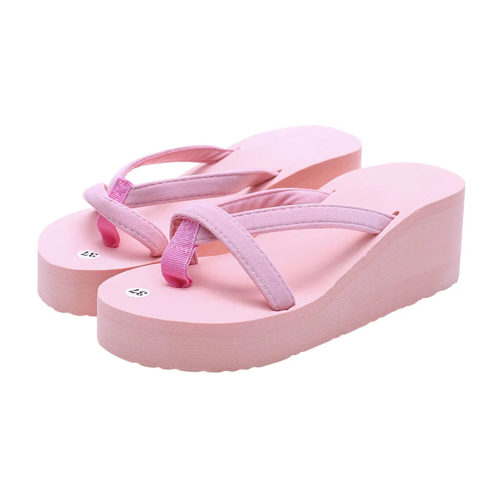 Gorąca wyprzedaż-damskie letnie nowe modne pantofle japonki plażowe kliny gruba podeszwa buty na obcasie Party plaża sandały z odkrytymi palcami zrazy 10