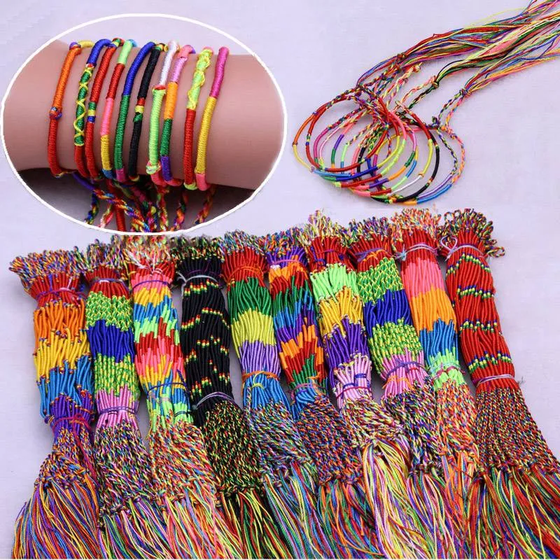 100 pièces/ensemble filles Bracelet coloré ligne colorée tissé à la main Bracelet bijoux bon souhait pour enfants hommes femmes cadeau HHA601