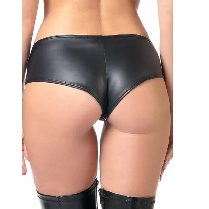 Plus Size Low Waist Faux Leather Panties Women Sexy Shiny Metallic  Underwear Novelty Stretchy Briefs Simple Pole Dance Knickers