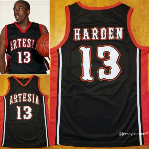 Lakewood Aditya High School James Harden # 13 Preto Colégio Branco Retro Basquete Jersey Masculino Costume Número Personalizado Nome Camisolas