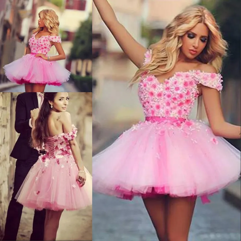 Pink Lace Short Homecoming Dresses With 3D Flowers Mini Women Plus Size 8th Grade Prom Cocktail Semi Formal Graduation Dress