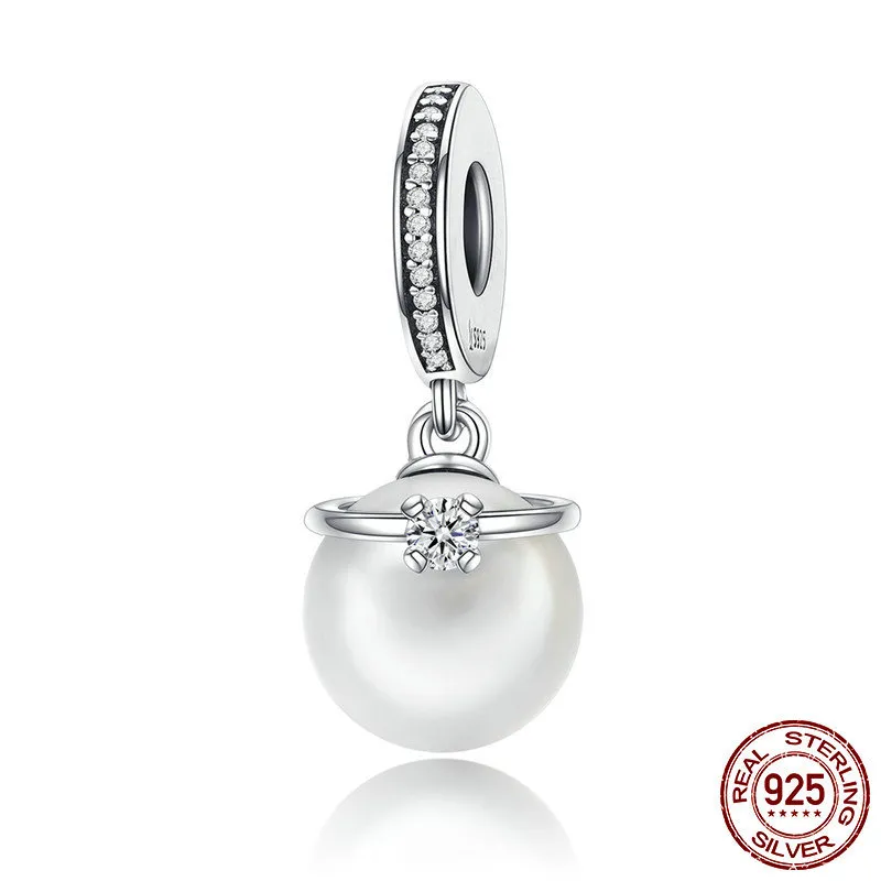 Mix design real 925 sterling silver charm smycken vit skal pärla pärlor passar europeiska armband halsband charms hänge