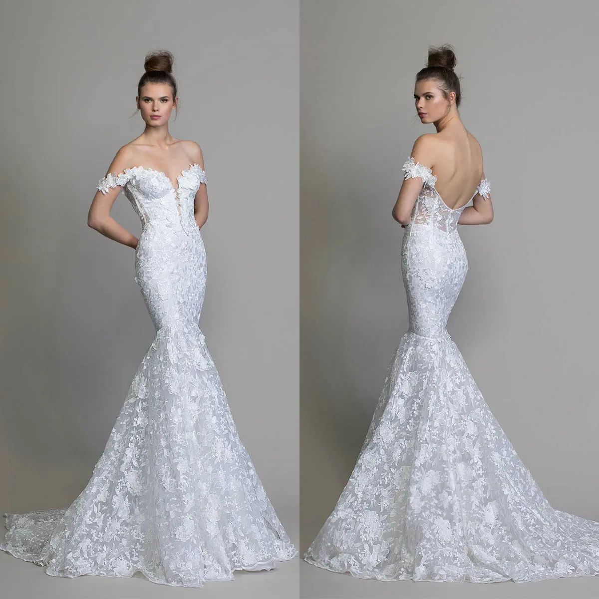 High Fashion White Mermaid Wedding Dresses vestidos de novia Lace Backless Bridal Gowns Pnina Tornai 2020 Off Shoulder Beach Wedding Gowns