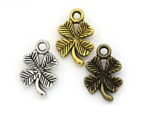 200Pcs alloy Vintage Antique Silver Golden Plated Leaves Clover Charms Handmade DIY Pendants for Jewelry Making 15x10mm