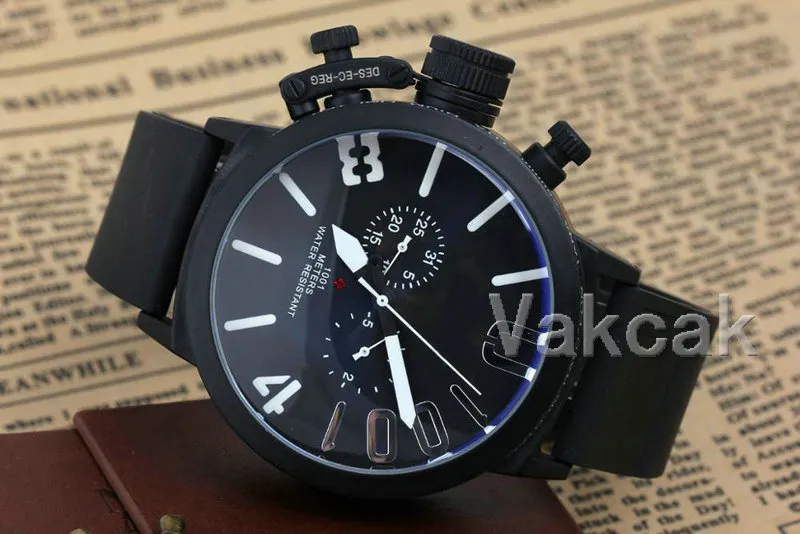 Black Case Mens watch Sports 50mm Big Boat Silver Rubber Classic Automatic movement Mechanical U Watches wristwatches