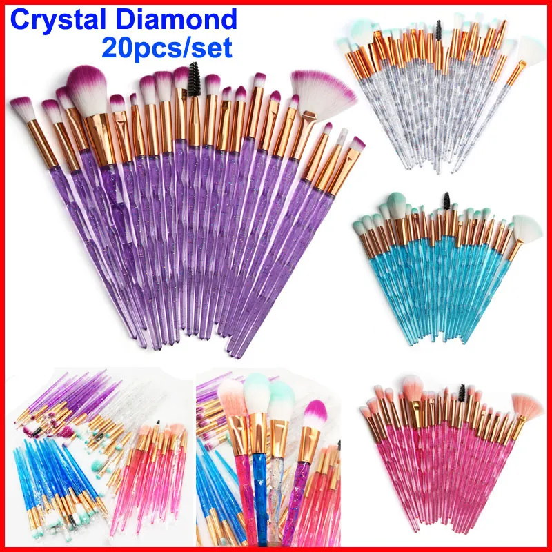 Makeup Brush Set Cosmetics Brushes Crystal Diamond Handle Foundation Eye Shadow Borstes 20 PCS Eye and Face Brush Maange Brushes Make Up Kit