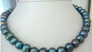 Free shipping Free shipping 11-12mm tahitian peacock green pearl necklace 18inch