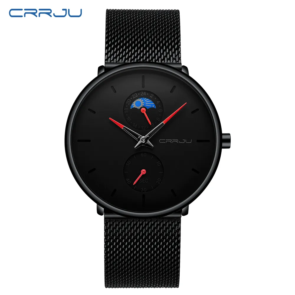 erkek kol saati CRRJU Fashion Mens Business Casual Watches 24 hrs Unique Design Quartz Watch Mesh Waterproof Sport WristWatch219J