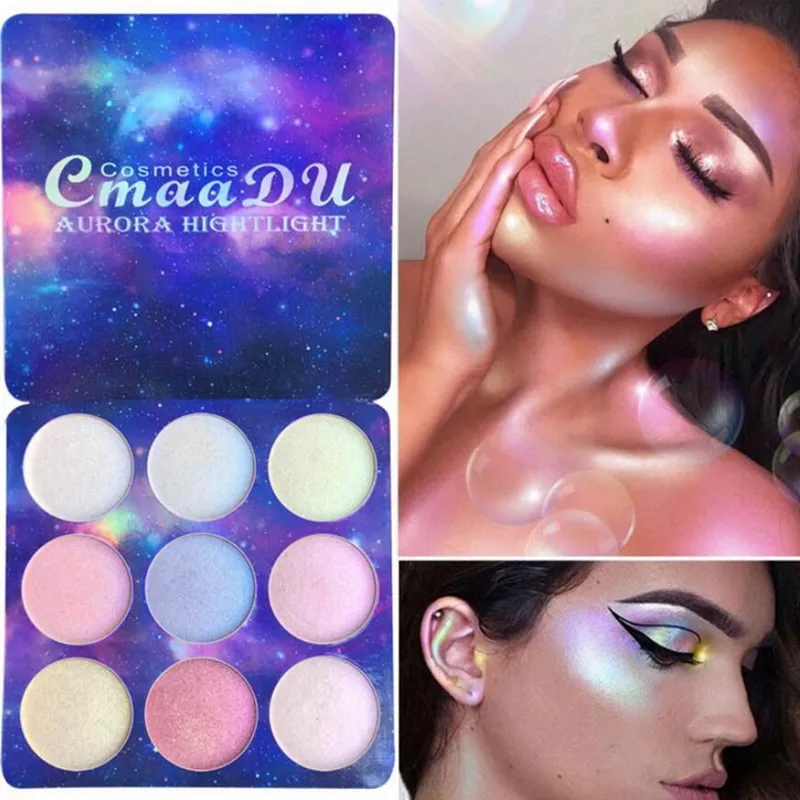 CmaaDu Chameleon 9 ألوان / مجموعة Pro Luminous Glitter Eye Shadow Powder Palette Holographic Shimmer Radiant Makeup Palette