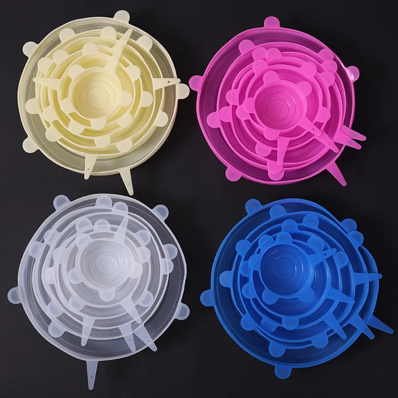 Silicone Food Wraps 6pcs/set Reusable Food Fresh Save Cover Stretched Durable Bowl Plate lid Kitchen Storage T2I51050