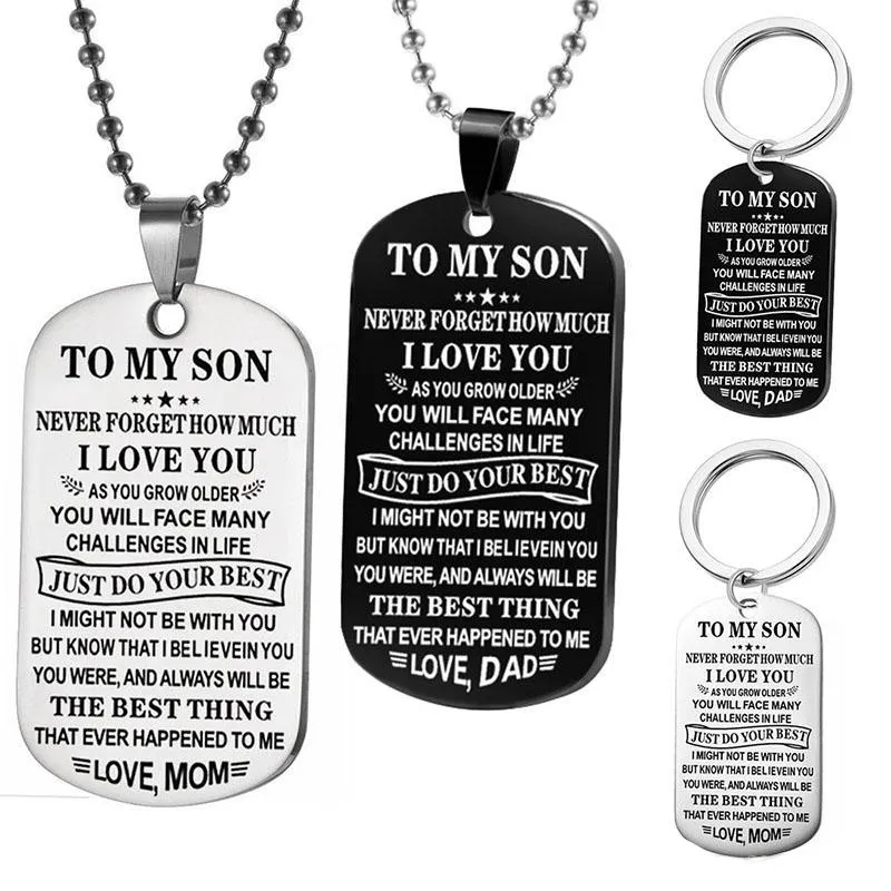 To My Son daughter Love Mom Dad Necklaces Keychain Stainless steel Dog Tag Letter Pendant beaded chains For women Men s family Jewelry