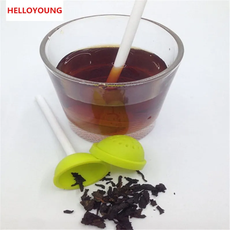 Schattige 1 pc lollipop vorm thee infuser siliconen puer thee zeef losbladige kruiden bloem kruidenthee filter grappige gift de voorkeur