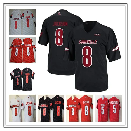 NCAA Hommes Louisville Cardinal 8 Lamar Jackson Football Jersey Collège Cousu 5 Bridgewater Rouge Noir Blanc Jersey Pas Cher S-3XL