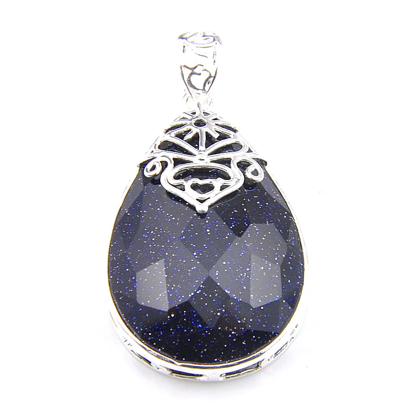 Luckyshine enorm teardrop hänge blå sandsten ädelsten 925 sterling silver kvinnliga smycken hängen 1 58 tum s235x