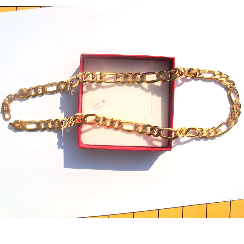 Mens halsbandsstämpel 18 k solid guldfinish Premium Quality Figaro Link Fine Chain 24 "