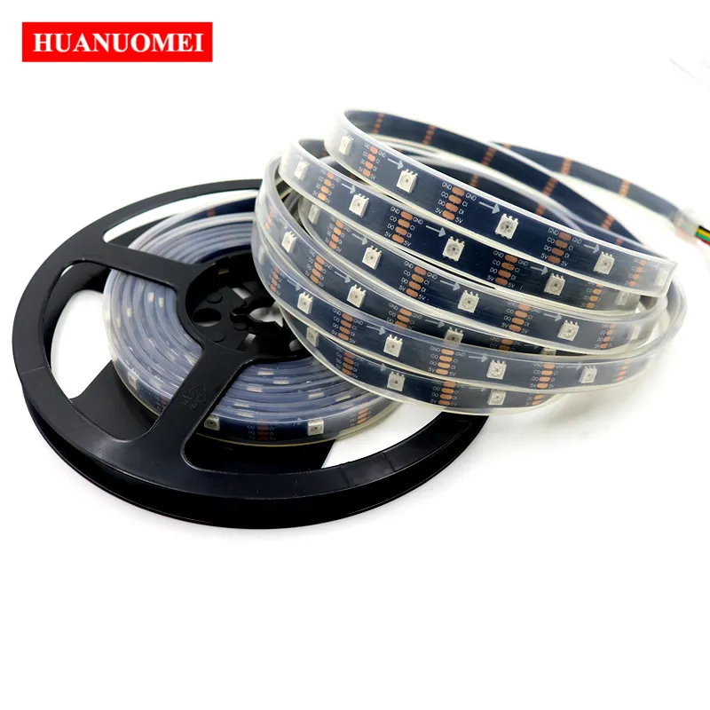 5M 30LEDS / M APA102 LED Pixel Strip Light, adresserbar med APA102 Inbyggd 5050 SMD RGB LED-chip, DC5V-ingång, Svart PCB, Vattentät IP67