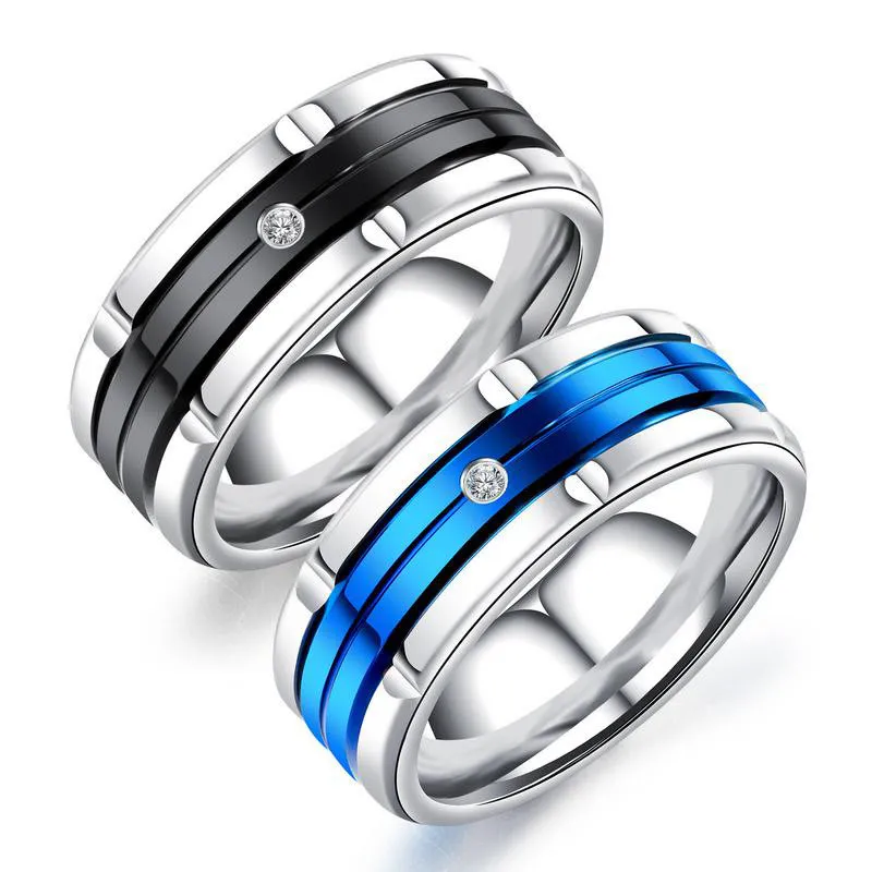 Bagues Punk en acier inoxydable bleu noir pour hommes, bijoux