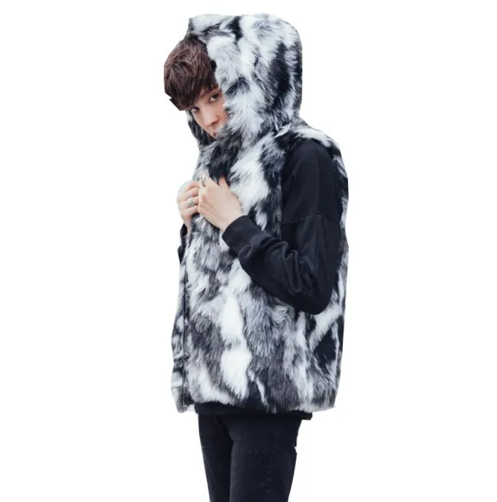 Bruin mannen korte faux fur vest Dikker warme kleding persoonlijkheid slanke mannelijke mouwloze kunstleer vesten heren herfst winter B263256h