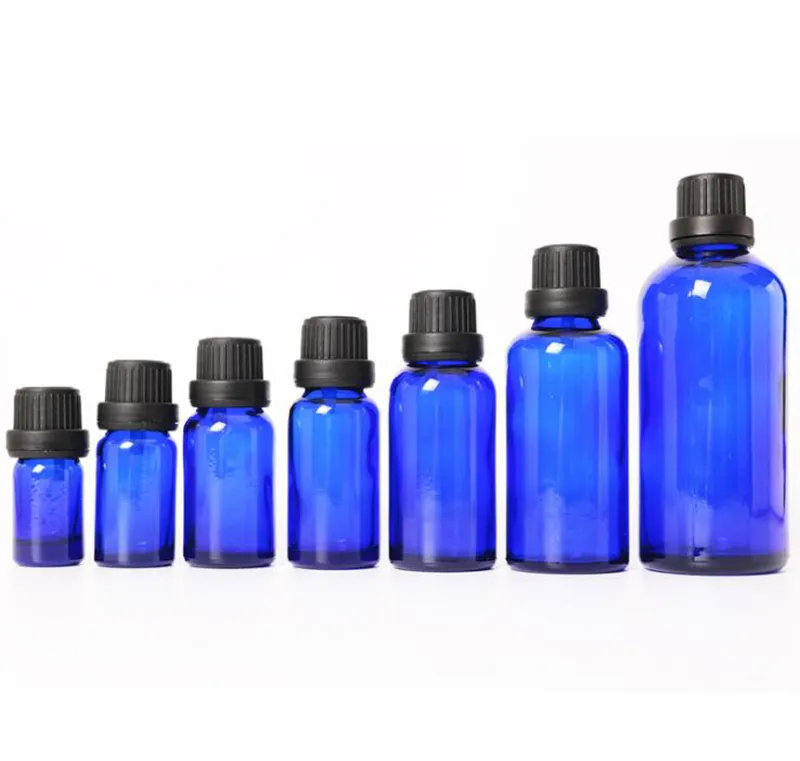 Cobalt Blue Glass Euro Dropper Bottles Wholesale 5ml 10ml 15ml 20ml 30ml 50ml 100ml cosmetic essential oil glass bottles on sale