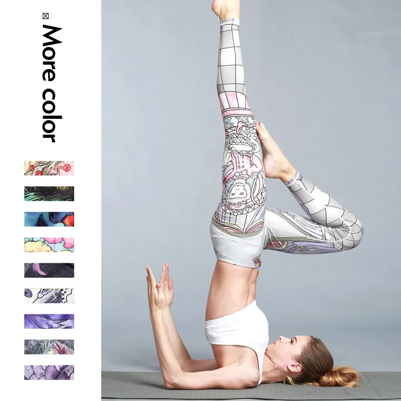 Nouveaux pantalons de neuf minutes stretch imprimés pour femmes sports de plein air course fitness pantalons de gymnastique