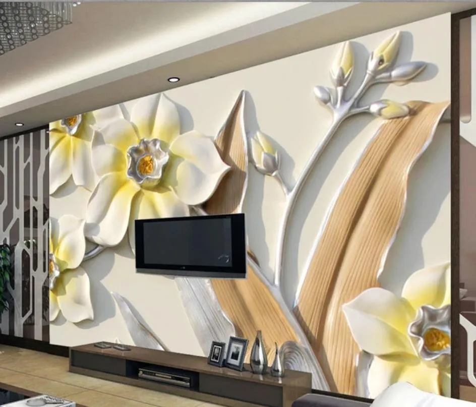 注文の壁紙3 dの救援花の背景の壁3Dの壁画のための壁紙の居間のための壁紙