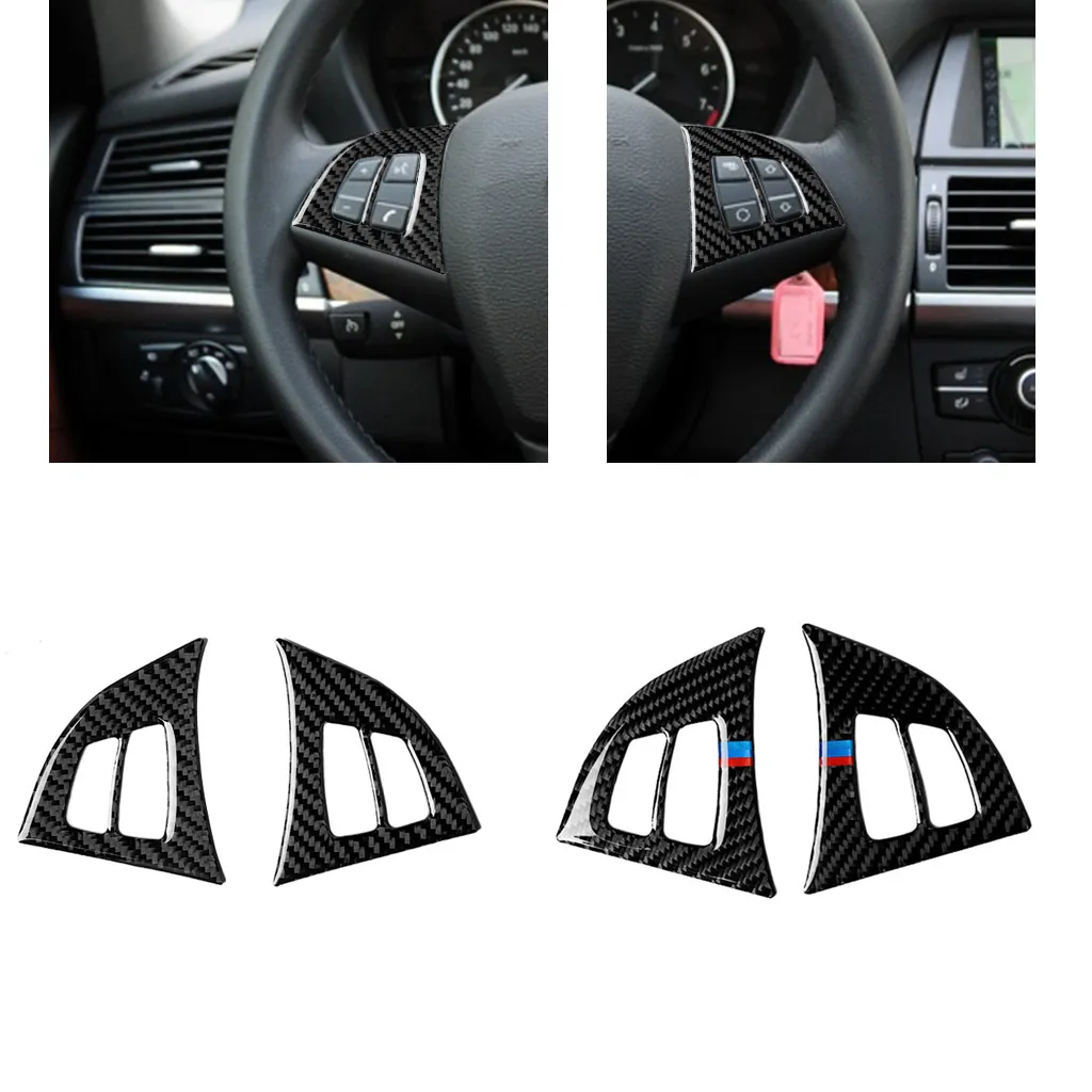 Fibre de carbone Garniture du volant autocollant de contrôle multifonction  Bouton décoration autocollant Accessoires voiture pour BMW X6 E70