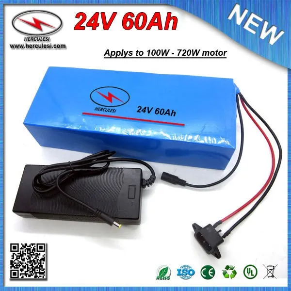 강력한 24V 60Ah 리튬 이온 배터리 팩, 700W 전기 자전거 E 자전거 (PVC 케이스 포함) 18650 S amsung cell 30A BMS + 충전기