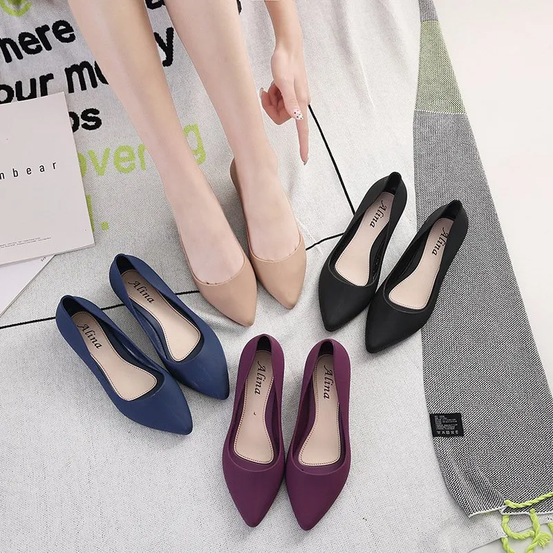 Plastic pointed women's shoes wedge heel soft sole professional comfortable work shoes waterproof ground sandal versatile four seasons overs