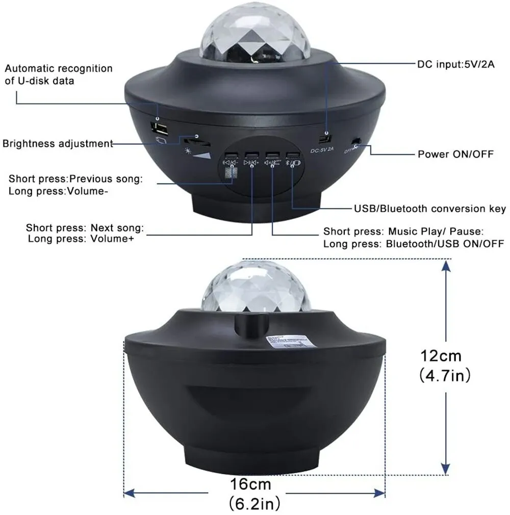 USB LED Sternennachtlicht Wasserwelle LED Projektor Licht Bluetooth  Projektor Soundaktivierte Projektorlampe Home Decor