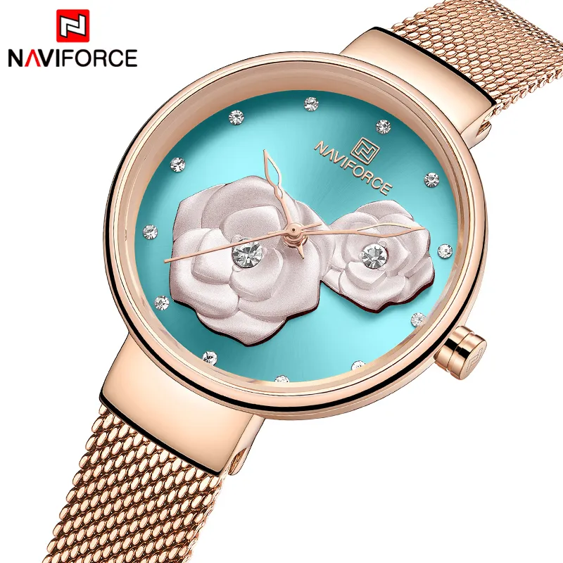 New NAVIFORCE Rose Gold Women Watches Dress Quartz Watch Ladies with Luxury Box Female Wrist Watch Girl Clock Set for 319a