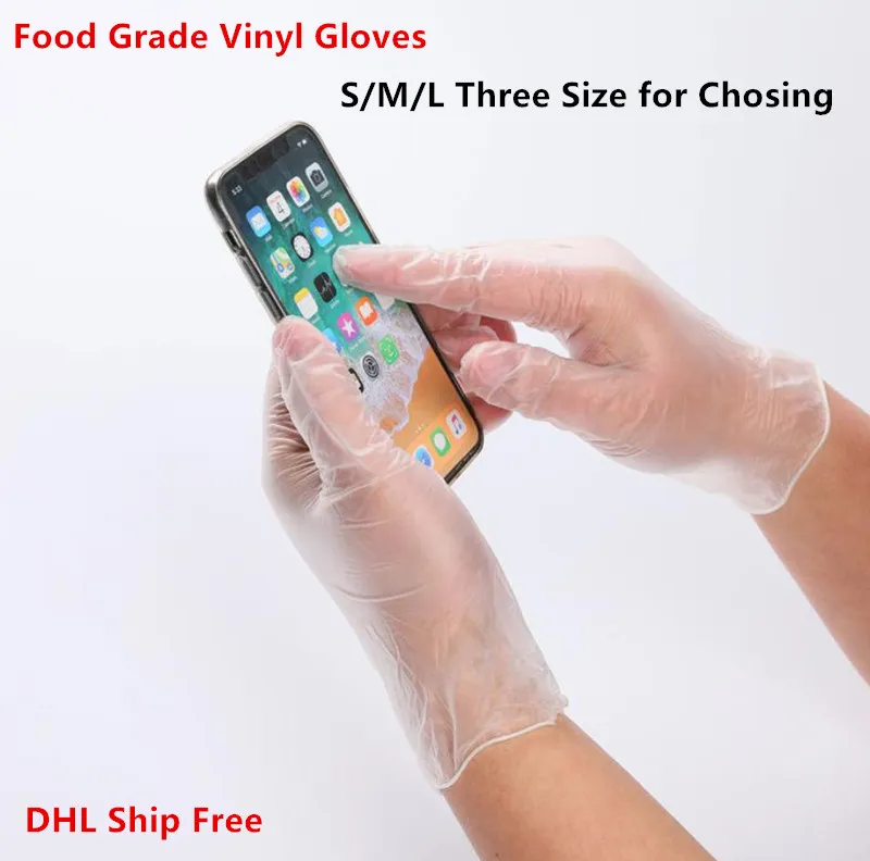 100pcs/Box Food Grade Disposable PVC Glove Environment Protection Safety Protective Gloves Transparent Disposable Vinyl Glove DHL Ship Free
