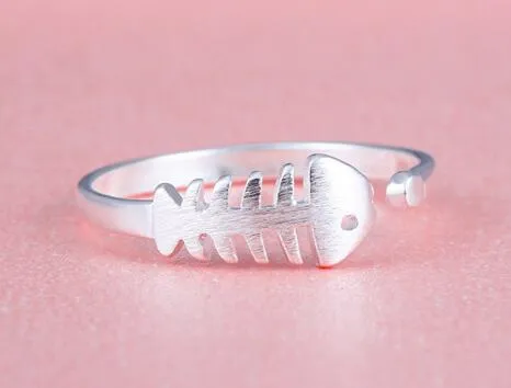 925 Sterling Silber Persönlichkeit Fisch Knochen Öffnung Ring für Frauen Mädchen Einfache Ringe Weihnachten Geschenk Mode Schmuck