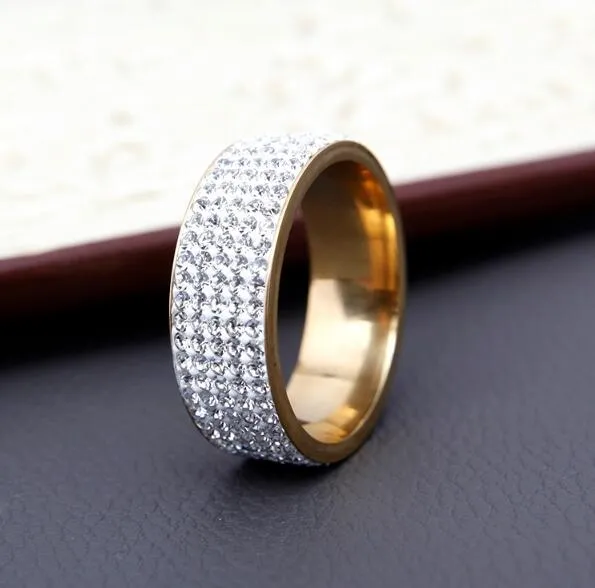 Luxury Crystal Wedding Ring Guld Silver Rostfritt Stål Par Kärlek Finger Ringar Alla hjärtans dag Present Hjärta Förlovning Smycken