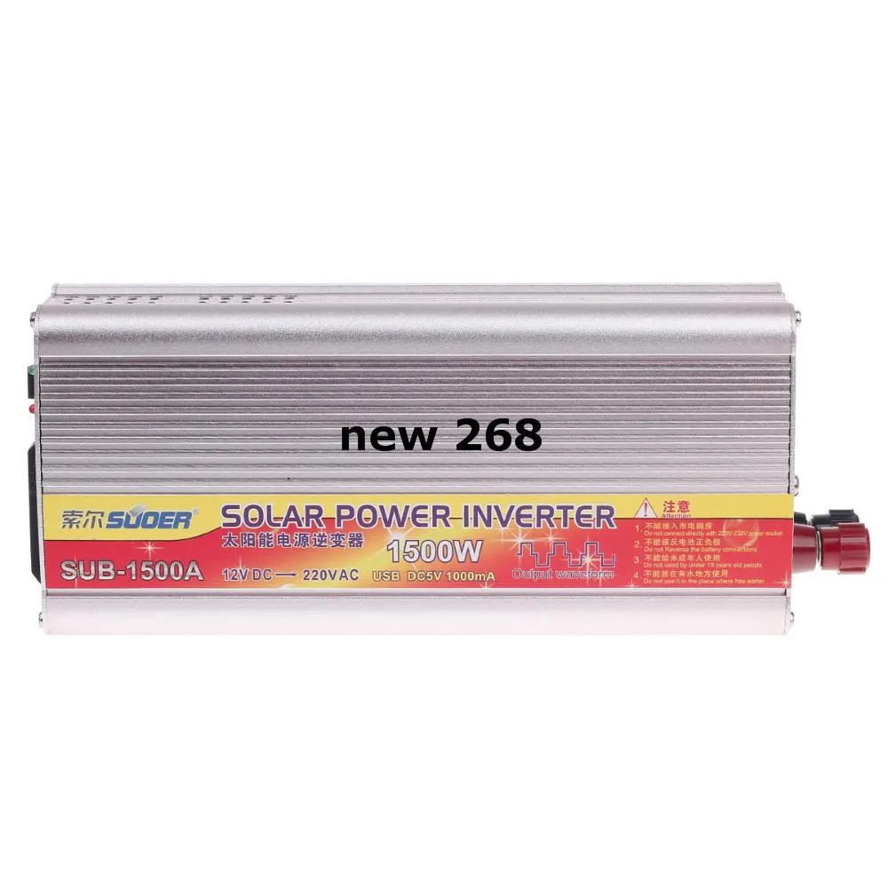 Freeshipping Suoer Sub-1500A 1500W DC 12V till AC 220V Solar Power Inverter w / USB-port - Silver