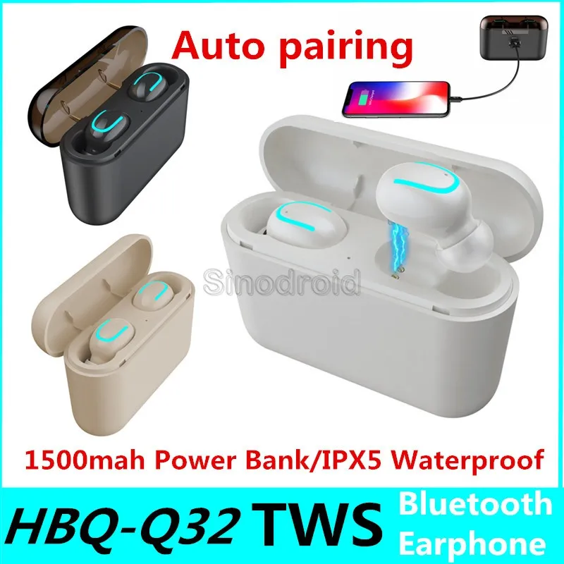 Bluetooth 5.0 Słuchawki HBQ Q32 TWS Tws Prawdziwy bezprzewodowy telefon Mini zestaw słuchawkowy Zestaw głośnomówiący Sport Stereo Bass Earbuds z pudełkiem ładowania