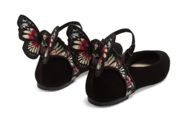 Ladies 2019 Frete grátis camurça de camurça de couro redondo sapatos planos sólidos 3D Multi Butterfly Low Heels Ornamentos Sophia Webster 9886