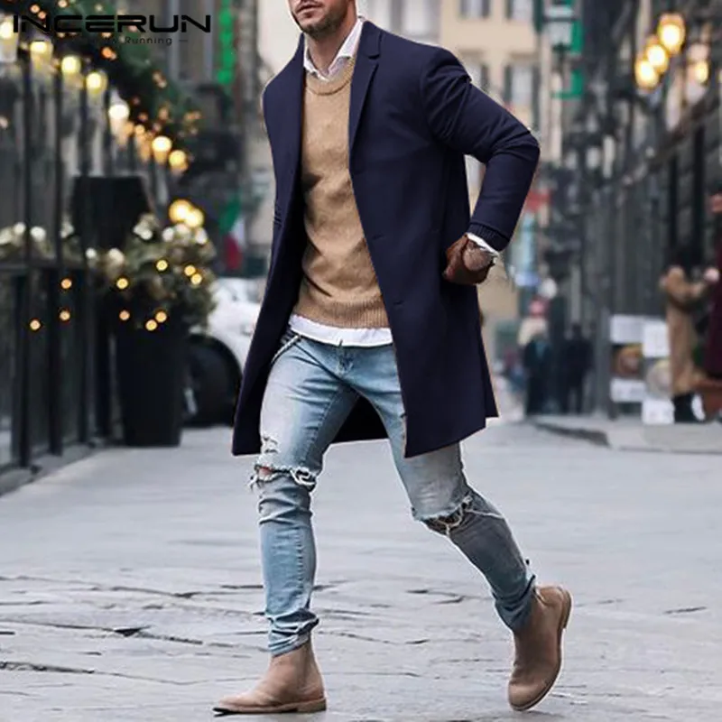INCERUN Plus Size Men Coat 2019 Casual Parkas Long Sleeve Business Suit Jacket Outerwear Men Fashion Long Trench Coat 5XL Winter