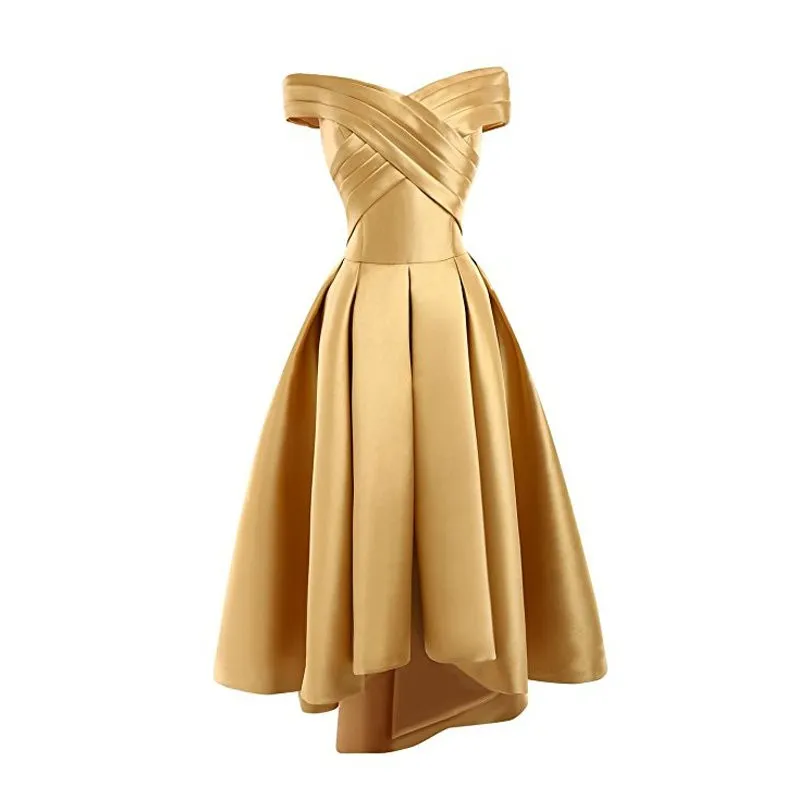 Gold Prom Dresses Satin Off Shoulder Hi Lo Party... From Lovemydress,  $70.74 | DHgate.Com