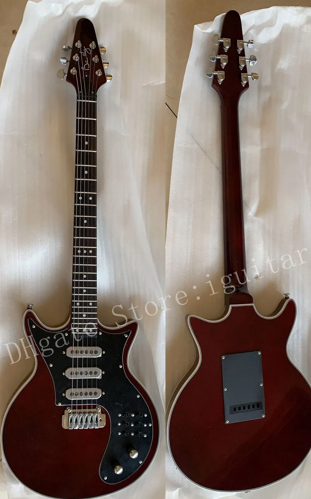 Yeni Guild BM01 Brian May İmza Kahverengi Kırmızı Gitar Siyah Pickguard 3 pikap Tremolo Köprü 24 Perde Nokta İnleyler özel Factory Outlet